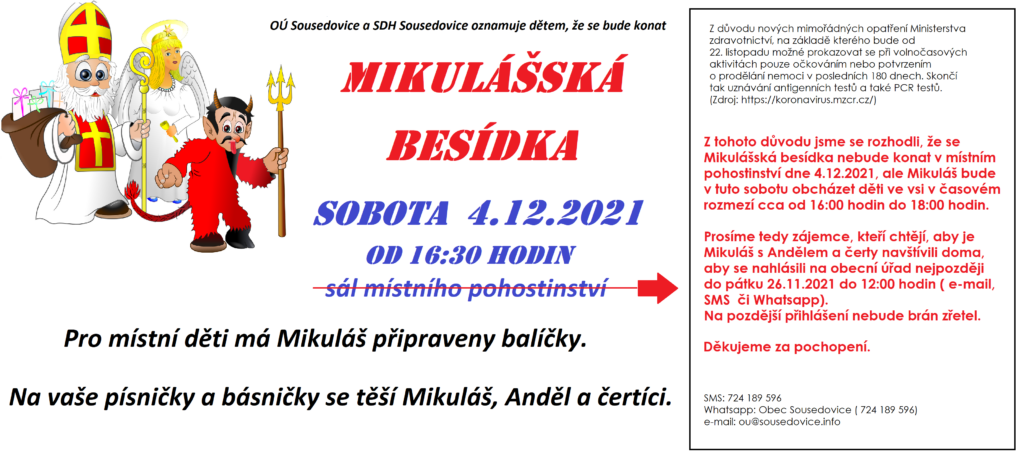 MIKULÁŠSKÁ BESÍDKA 4.12.2021- úprava programu