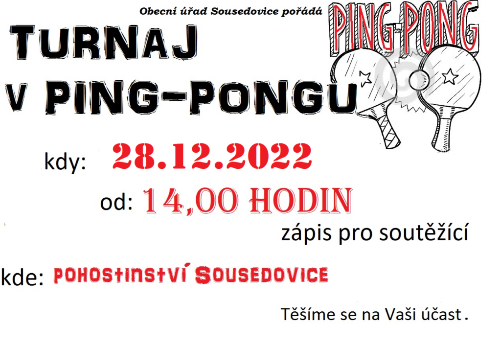 Pozvánka- Turnaj v PING-PONGU 28.12.2022